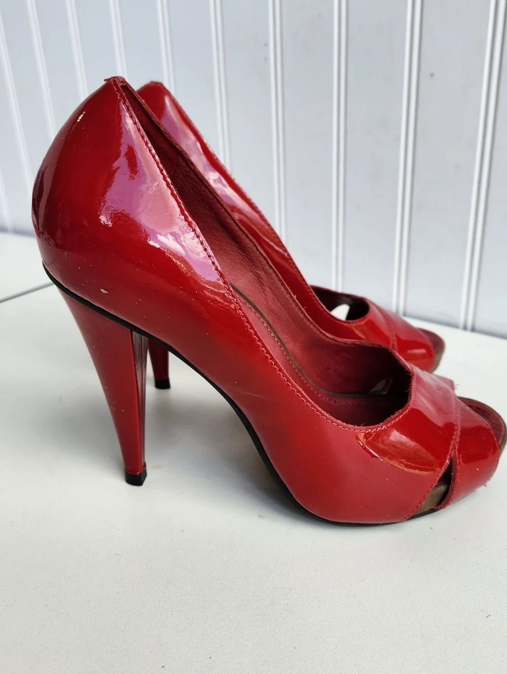 MICHAEL Michael Kors heels , RED Patent, Peep Toe High Heels size 7 M